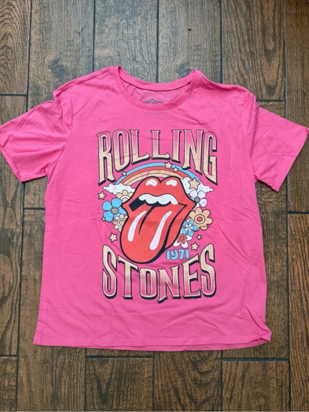 The Rolling Stones Pink with Flowers 1971 UK Tour Dates T-shirt - Size Medium